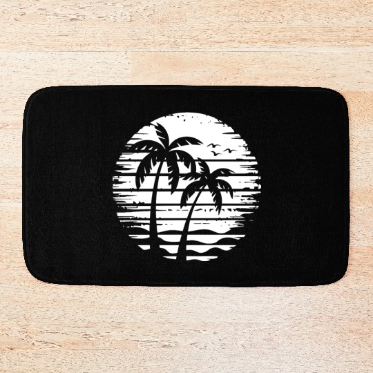 Vintage Palm Tree Beach Sunset Tropical Retro Bath Mats
