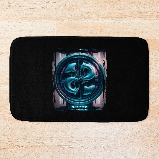Zodiac sign Pisces in cyberpunk era Future Bath Mats
