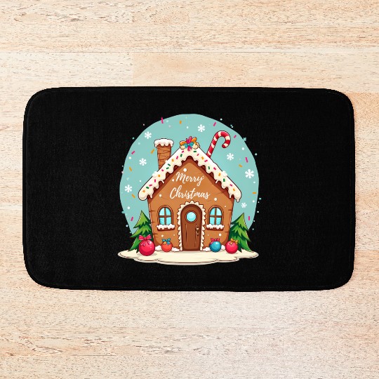 Cute Gingerbread House Merry Christmas Design Bath Mats