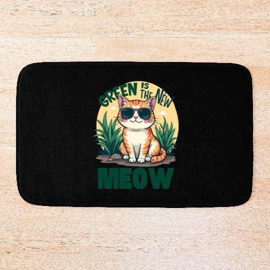 Cool Cat with Sunglasses Green Is the New Meow Bath Mats