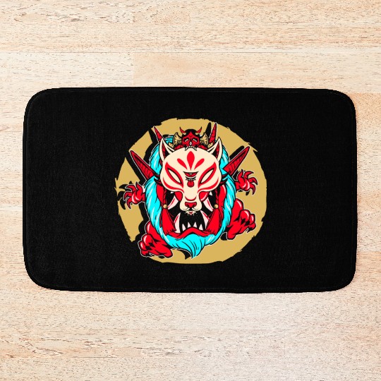 Kanji Japan Oni Demon Mask Ninja Samurai Bath Mats