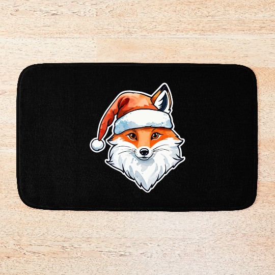 Fox Christmas Watercolor Bath Mats