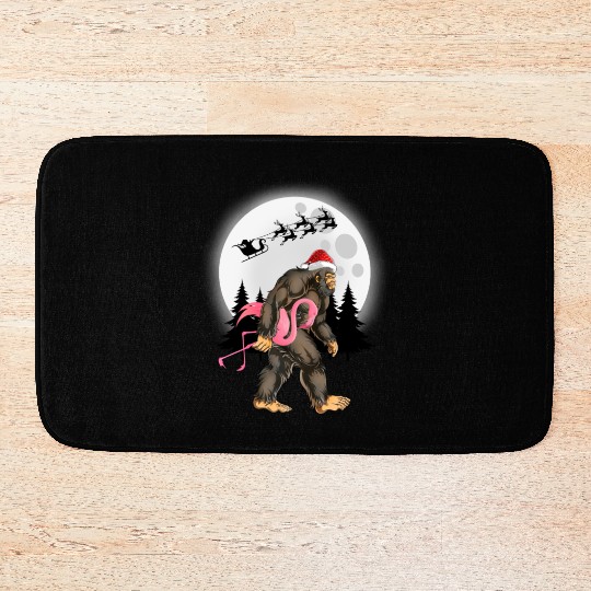 Bigfoot Carrying Flamingo Funny Sasquatch Bath Mats