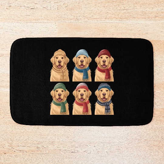 Winter Cute Golden Retriever Bath Mats