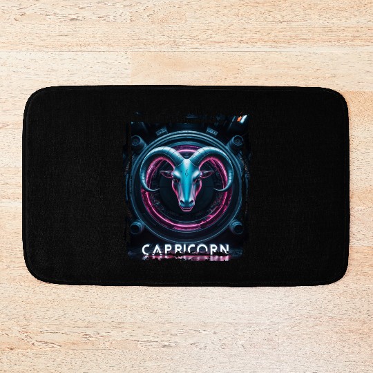 Zodiac sign Capricorn in cyberpunk era Future Bath Mats