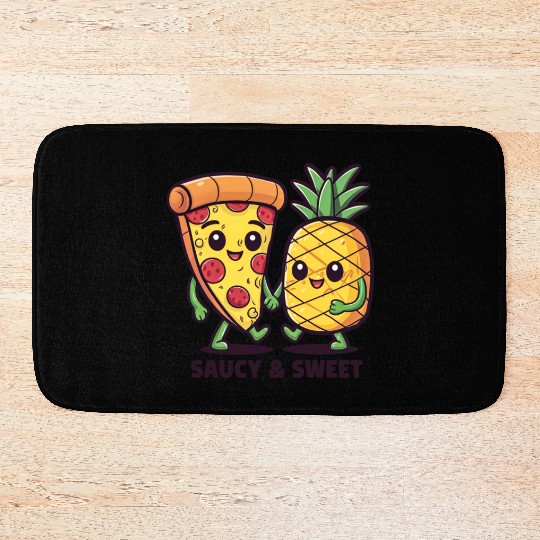 Funny Cute Kawaii Pizza Pineapple Friends Saucy Bath Mats