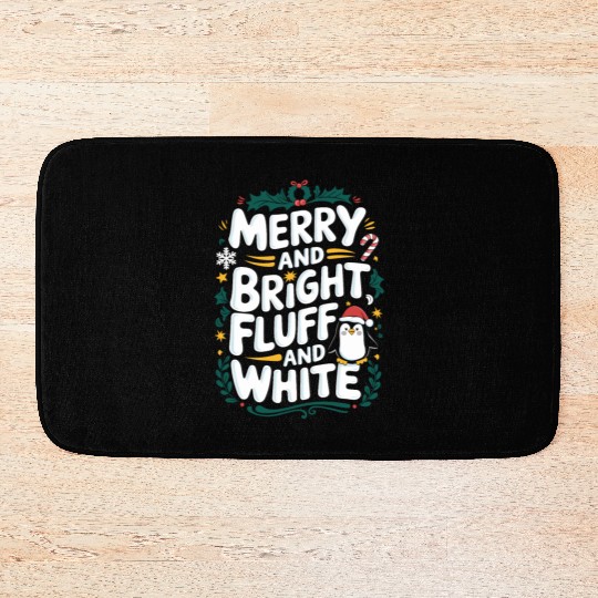 Merry And Bright, Fluff And White Penguin Bath Mats
