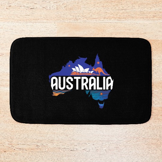 Australia Kangaroo & Sydney Opera House Map Bath Mats