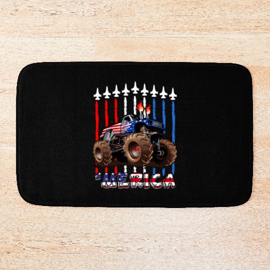 Merica Monster Truck US Flag Bath Mats