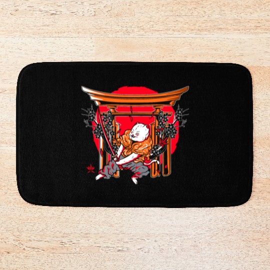 Kanji Japan Katana Ninja Cat Samurai Bath Mats