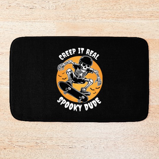 Funny Halloween Design Skeleton Skateboarder Bath Mats