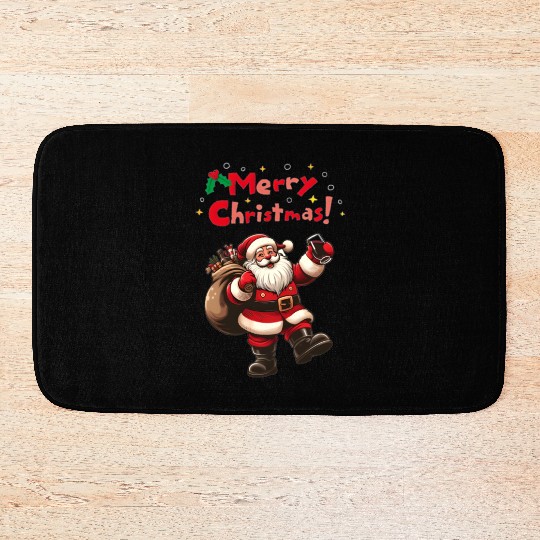 Red Illustrative Merry Christmas Design Bath Mats