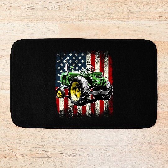 Farmer Tractor Driver US Flag Independence Day Bath Mats