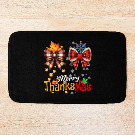 Merry Thanksmas plaid Coquette Bow Christmas Plaid Bath Mats