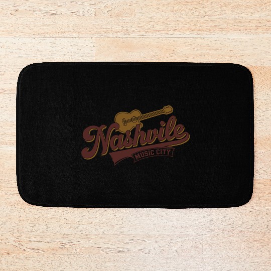 Nashville Music City Logo with Guitar Illustration Bath Mats