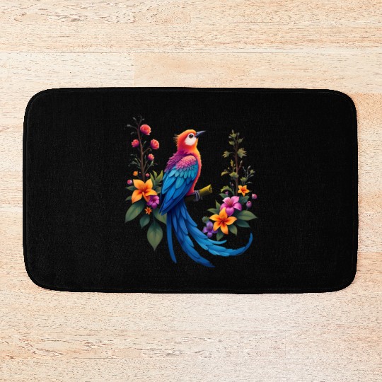Fantastical Bird Of Paradise Painting Bath Mats