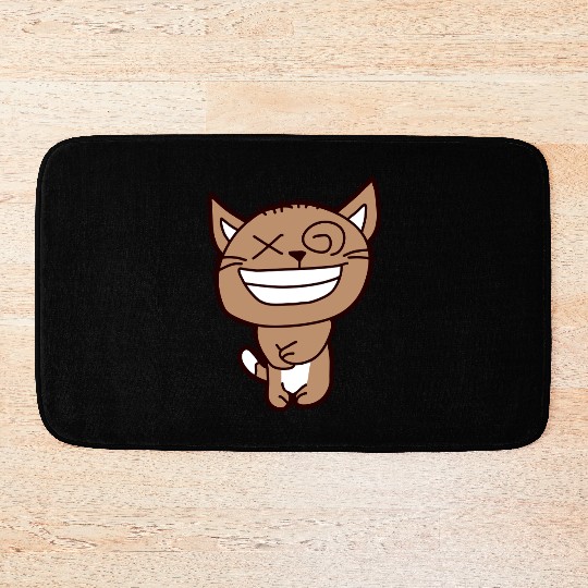 Crazy Cat Weird Funny Eyes Cool Grimace Cartoon Bath Mats