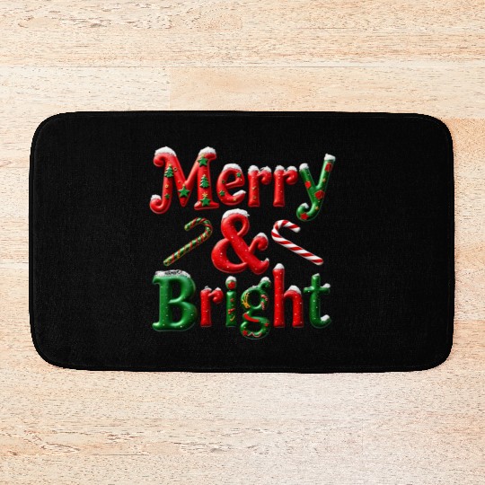 Merry and Bright Christmas Typography Bath Mats