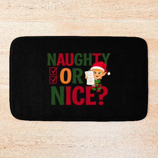 Naughty or Nice Elf Checklist Christmas Fun Bath Mats