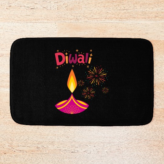 Diwali Design with Lamp & Festive Fireworks Bath Mats