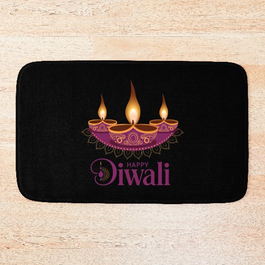 Happy Diwali with Beautiful Diya Lamps Bath Mats