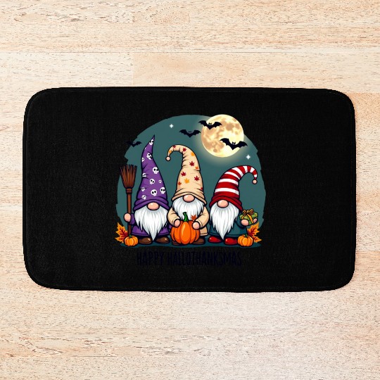 Happy Hallothanksmas Gnomes Celebration with Bats Bath Mats