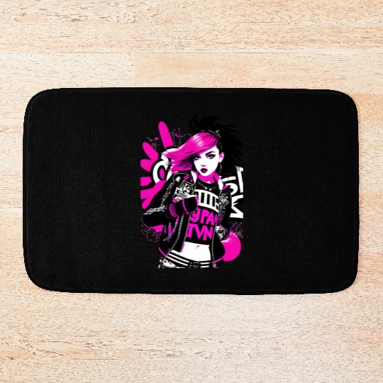 Urban Punk Street Art with Neon Pink Accents Bath Mats