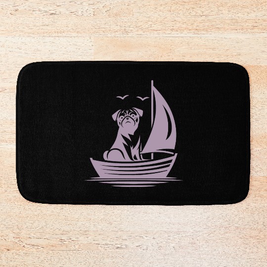 Pug silhouette sailboat minimalist Bath Mats