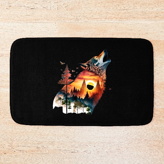 Vintage Wolf Moon Graphic Bath Mats – Retro 90s