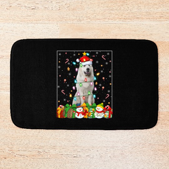 Great Pyrenees Dog Christmas Lights Bath Mats