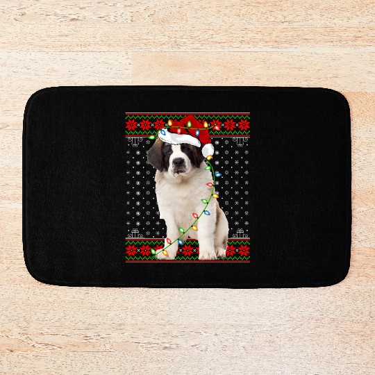 Saint Bernard Dog Ugly Christmas Lights Bath Mats