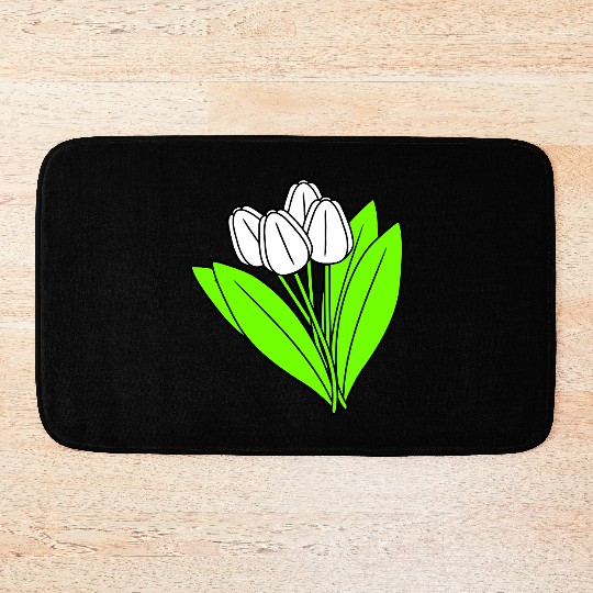 White Tulips Bouquet Spring Summer Beauty Flowers Bath Mats