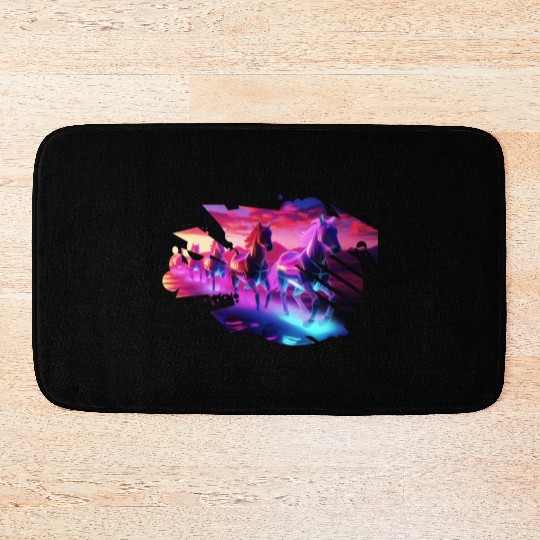 Electric Herd - Synthwave Horses Bath Mats