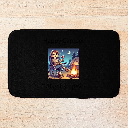 Happy camper slightly tipsy design Bath Mats