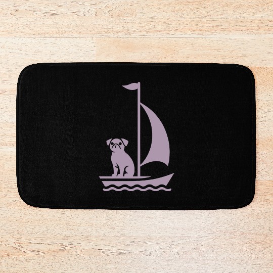 Pug in Boat Silhouette Sailing Minimalist Bath Mats
