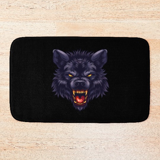 dark wolf face Bath Mats
