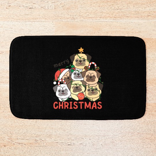 Pug Christmas Tree Merry Christmas Bath Mats