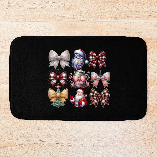 Coquette Bow Santa Christmas Tree Cake Candy Bath Mats