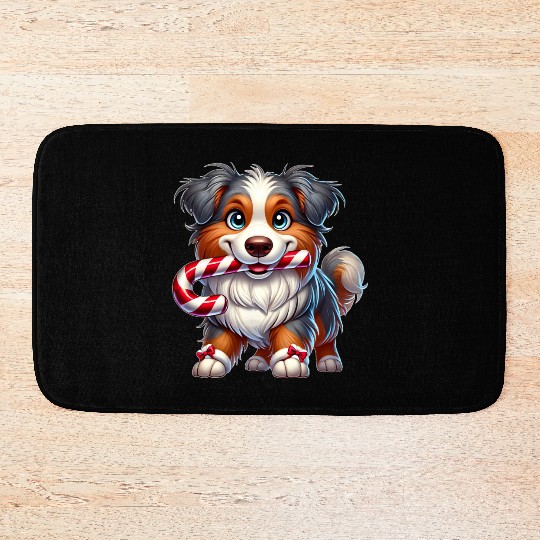 Cute Christmas Dog Australian Shepherd Bath Mats
