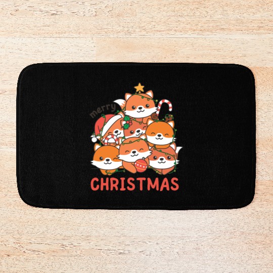 Fox Christmas Tree Merry Christmas Bath Mats