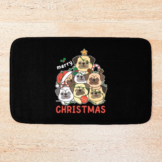 Pug Christmas Tree Merry Christmas Bath Mats