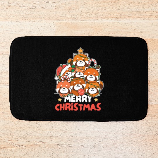 Red Panda Christmas Tree Merry Christmas Bath Mats