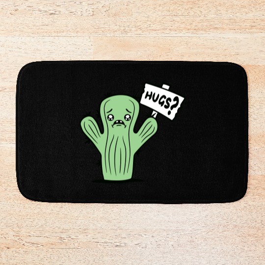 Funny Cactus Sad Face Hugs Sign Lonely Cry Comic Bath Mats