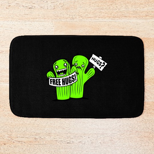 Free Hugs Signs Cactus Sad Face Two Cacti Friends Bath Mats