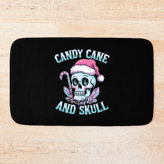 Candy Cane And Skull Pastel Goth Christmas Skull Bath Mats