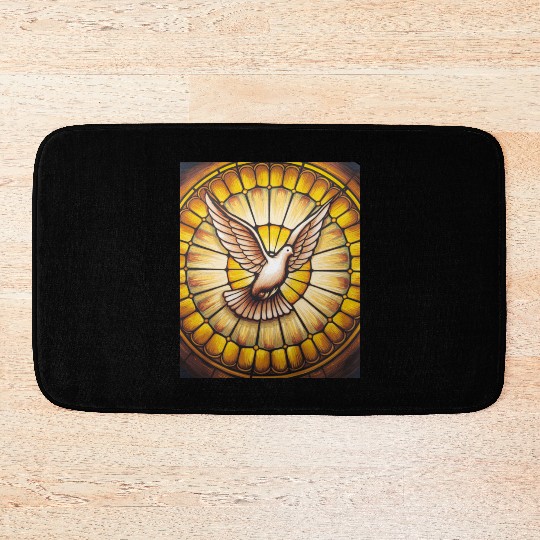 Stained Glass Dove in Flight - Peace & Spiritualit Bath Mats