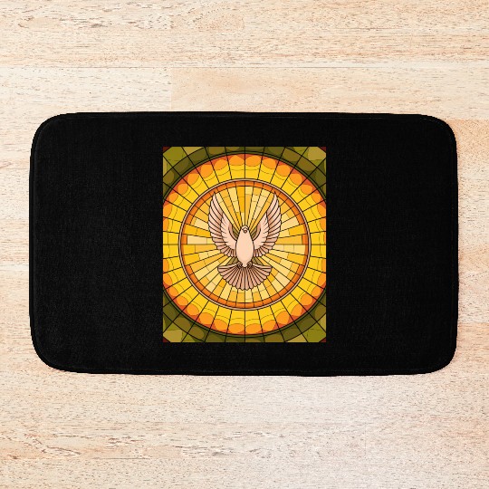 Stained Glass Dove in Flight - Peace & Spiritualit Bath Mats