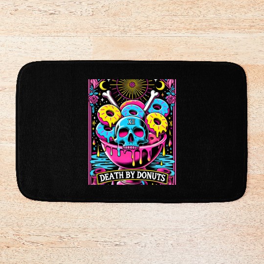 Death by Donuts Tarot Card skull gothic bowl funny Bath Mats
