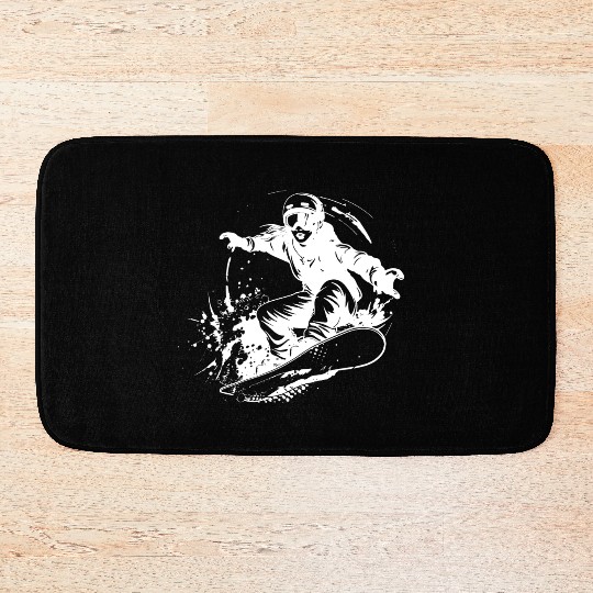 Snowboarding Girl Sketch Bath Mats