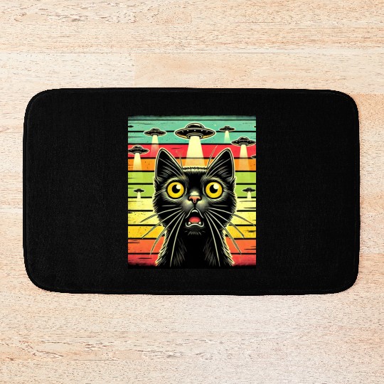 Fun Cat sunset Galaxy Cat Spaceship Alien Cat UFOs Bath Mats